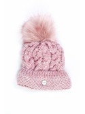 Braided winter hat with a pompom, dark pink C47 - Online store - Boutique